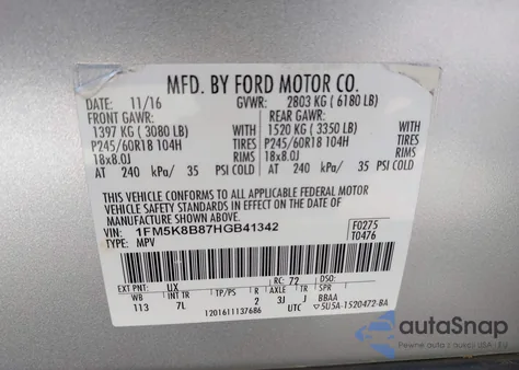 2017 Ford Explorer из США, поврежденный, VIN 1FM5K8B87HGB41342